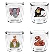 Jungle Friends 12 oz Double-Old-Fashioned Insulated Beverage Tumblers Set, Clear (4 designs)