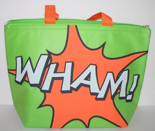 Twos Company - Pop Art Themal Tote, Insulated Lunch Bag, Cooler, WHAM! Green and Orange