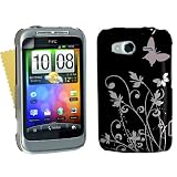 Neues Qualit�t Schwarz Und Silber Schmetterling Butterfly Blumen Muster Harte R�ckseite Hybride Schutzh�lle F�r HTC Wildfire S Mit Frei Displayschutz Von Yousavevon "Yousave"
