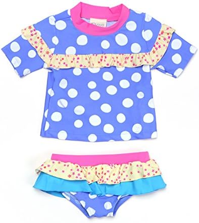 Ququa Kids Girls' Short Sleeve Swimsuit, Blue, White Polka Dots (6-7 years)