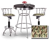 Chrome Bar Table & 2 Chrome Adjustable 24"-29" Camouflage Wildlife Fabric S ....