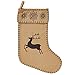 Natural Burlap Prancer Christmas Stocking with Snowflakes 11 x 15 Inches, Reindeer Holiday Decoration