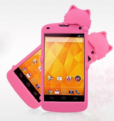 Yuersal Light Blue Cute Animal shaped silicone 3D Cat- Gel Silicone Rubber Soft Case Cover Skin for LG Nexus 4 (E960) with Earphone Anti Dust