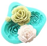 Pard 4 Size Roses Flower Silicone Cake Mold Chocolate Sugarcraft Decorating Fondant Fimo Tool, Blue