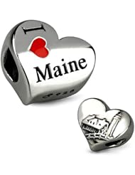 Ohm Sterling Silver Enamel I Love Maine Bead Charm
