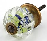 Blue Confetti Glass Cabinet Knobs 10 Pc Cupboard Drawer Pulls & Handles ~ Style K78 Shabby Vintage Blue and Light Green Confetti Pumpkin Glass Knobs with Antique Brass Hardware ~ Glass Knobs, Handles & Pulls for Dresser, Drawers, Cabinets & Vanity