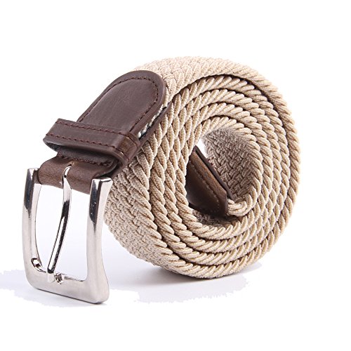 Canvas Elastic Fabric Woven Stretch Multicolored Braided Belts 2041-Beige-XL