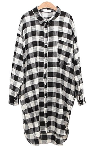 (イイネショップ) eeNeshop ブロック チェック 柄 シャツ ワンピース