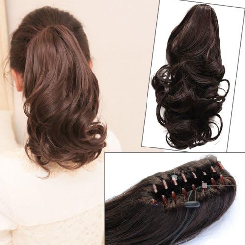 NEW Fashion Womens Ladies Medium Wavy Wave Hairpiece Remy Hair Extensions Ponytails (35cm) Stylish Curly Ponytail Extension Long Claw Clip on Layered Hair Piece Pp42