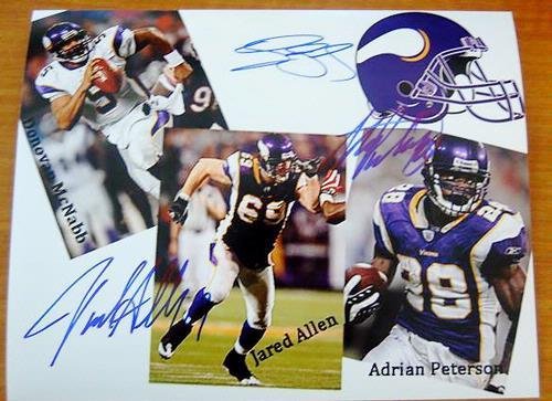Signed McNabb Photograph - Minnesota Vikings Jared Allen Adrian Peterson - Autographed NFL Photos