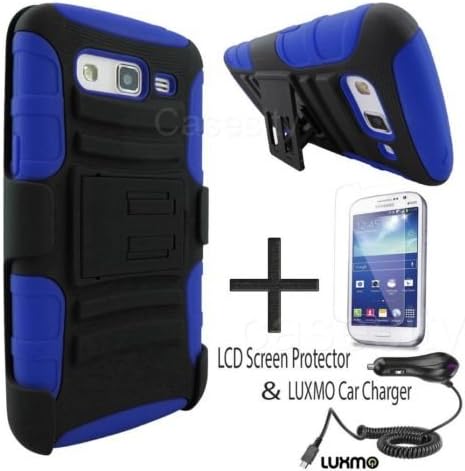 FOR SAMSUNG GALAXY GRAND 2 BLUE REFINED RUGGED ARMOR CASE W/ HOLSTER + Screen Protector & Car Charger [In Casesity Retail Packaging]