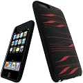 iGadgitz Black & Red Striped Silicone Skin Case Cover for Apple iPod Touch 2nd & 3rd Gen 8gb, 16gb, 32gb & 64gb + Screen Protector