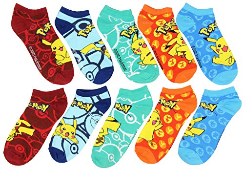 Pokemon Pickachu And Various Symbols No-Show Socks 5 Pair, Sock size 9-11, Shoe size 5-10