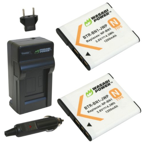 Wasabi Power Battery (2-Pack) and Charger for Sony NP-BN1 and Sony Cyber-shot DSC-QX10, DSC-QX100, DSC-T99, DSC-T110, DSC-TF1, DSC-TX5, DSC-TX7, DSC-TX9, DSC-TX10, DSC-TX20, DSC-TX30, DSC-TX55, DSC-TX66, DSC-TX100V, DSC-TX200V, DSC-W310, DSC-W320, DS
