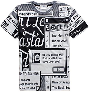 Wish-Ido Men Crew Neck Black White Letter 3D Print Rock Tee T-Shirt S