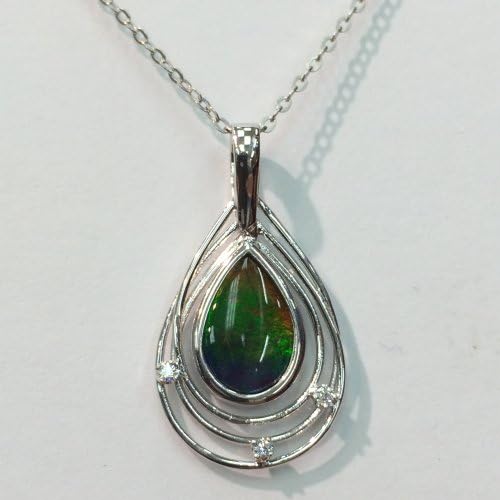 Silver & Cubic Zirconia Ammolite Pendant with 18" Silver Chain
