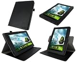 rooCASE Dual-Axis (Black) Leather Folio Case Cover with 23 Adjustable Portrait / Landscape Stand for Asus Transformer Pad TF300 / Prime TF201