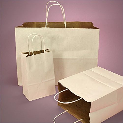 PEPPERLONELY Brand 25PC White/Kraft Versa Recycled Twisted Handles Shopping Bags 14-1/2 x 9 x 16-1/4 Inch Gourmet