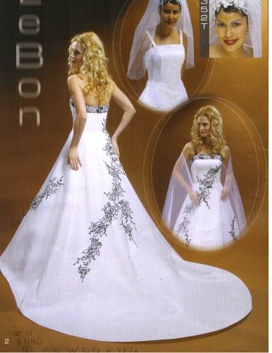 Lebon Bridal Couture White/Black Size 14 w/ Matching Veil Formal Bridal Gown Wedding Dress