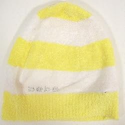 Bebe Hat Baby Fur Stripe Yellow White Knit Ski Winter Hat