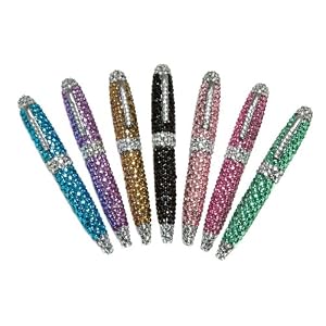 Click here to buy 7 Crystal Rhinestone Roller Ball Pens Package: Pink, Blue, Green, Black, Pink, Silver, Clear (4... by SilverHooks.