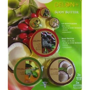 6 Pc Delon Body Butter & Lip Moisturizer Set including New Scent