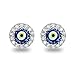 925 Sterling Silver Cubic Zirconia Resin Mini Round Shape Evil Eye Stud Post Earrings