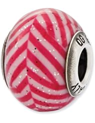 Sterling Silver s Italian Pink Stripes W/glitter Glass Bead by Reflection Beads, Best Quality Free Gift Box Satisfaction Guaranteed