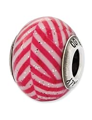 Sterling Silver Reflections Italian Pink Stripes with Glitter Glass Bead
