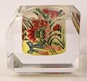 Crystal Tea Light Candle Holder, Hand Painted, Chinese Reverse Painting, Silk Lined Box, Patriotic Red Floral, Collectible