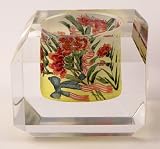 Crystal Tea Light Candle Holder - Hand Painted - Chinese Reverse Painting - Silk Lined Box - Patriotic Red Floral - Collectible