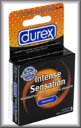 Durex Intense Sensation Studded Premium Lubricated Latex Condoms - 3 Pack
