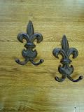 2 Cast Iron Fleur de Lys Coat Hanger set