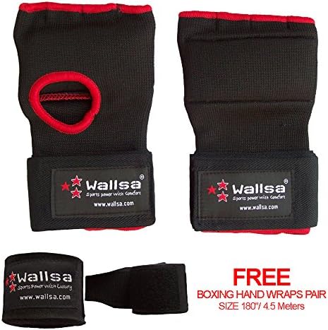 Wallsa Gel Padded Hand Wrap Mitt, Inner Hand Wrap Gloves for Boxing and MMA (Black-Red, Large)