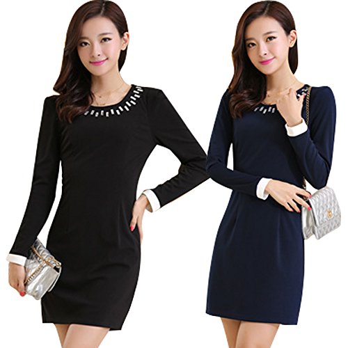 【ARINCO】 レディース ラウンドネック ニット ワンピース 結婚式 ビジュー 2color 4Size