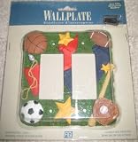 Sports Wallplate with Basketball, Baseball, Soccer, Football and Whistle (Light Switch Cover)