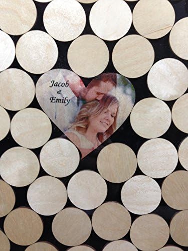 Alternative Wedding wood guest book Circle top drop shadow box, 2" round wood charms