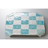 ブルーラスター市松正角高台皿　【前菜皿　美濃焼】 〔キャッシュバックキャンペーン対象商品〕