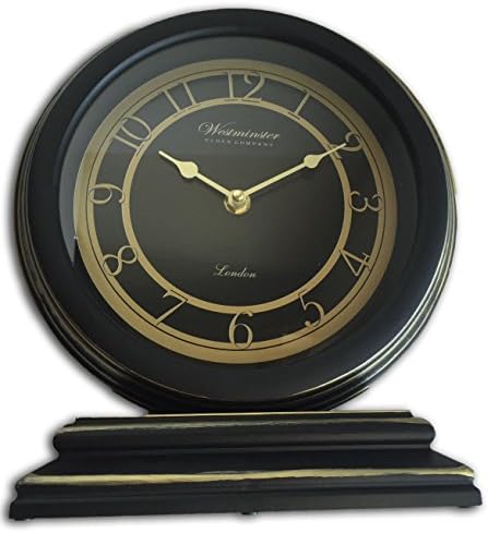 Decorative Designer Plastic Mantle Clock Two Tone Black Antique Gold Look