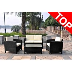 Kunstfaser Sitzgruppe Sunny schwarz Polyrattan Rattan 2 Sessel + 2er-Bank + Tisch Gartenm�bel Kunstgeflecht NEU Wintergarten Loungem�bel