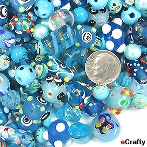Jewelry-Maker-s-Lampwork-Crystal-Bead-Mix-AQUA-Flowers-Garden-NEW-BIGGER-BAGS-More-Beads-125-GRAMS-