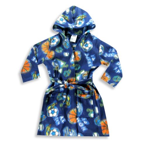 Tag Apparel - Boys Fleece Sportballs Robe, Navy