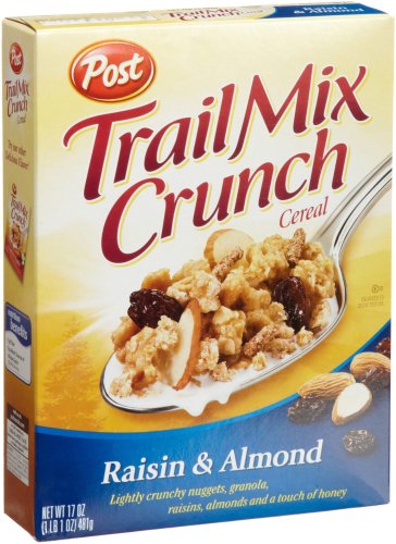 Post Trail Mix Crunch Cereal, Raisin & Almond, 17-Ounce Boxes (Pack of 4)