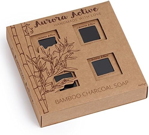 Aurora Active Activated Bamboo Charcoal Black Soap - 3.35 OZ Handmade Soap Bars with a Light and Fresh Scent - Facial Cleansing Treatment for Acne Prone and Sensitive Skin