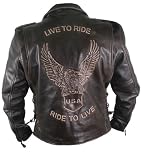 Men's Premium Distressed Retro Brown Embossed Eagle Leather Jackets - Size : XL