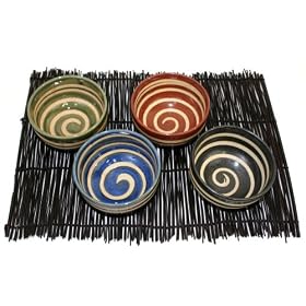 Japanese Swirls Rice and Soup Bowls - Set of 4 by Miya of Japan