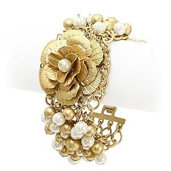 Gold and Beaded Flower Multi-chain Bracelet Fashion Jewelry