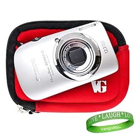 Red point and shoot digital camera case with Unique Full access Zipper Opening and Extra Padded Walls for all models of your Canon Powershot S100 or Canon Powershot S95 + Green Vangoddy Bracelet!!!