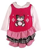 B T Kids Fall/Winter Girls Fuchsia Plaid Cuddly Bear Jumper Dress Set-18 Months