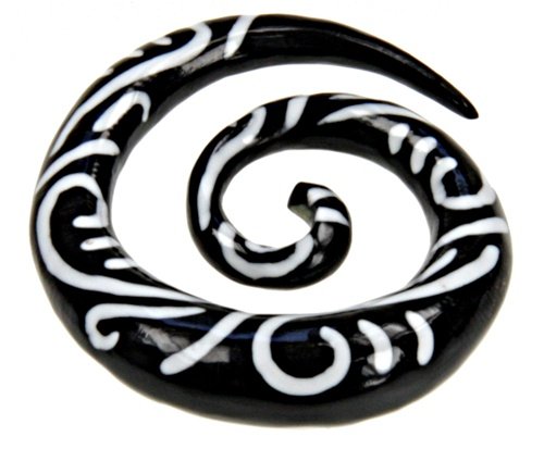 BONE PLUG BLACK SPIRAL WITH WHITE DESIGN 2g - Sold Individually